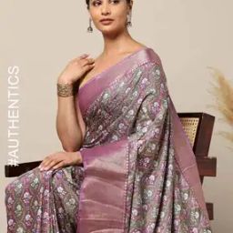 Hand Printed Banarsi Soft Silk Saree-image-3