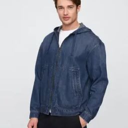 Men Relaxed Fit Medium Washed Hooded Denim Jacket-image-27