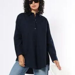 Women Relaxed Fit High-Low Longline Shirt-image-75