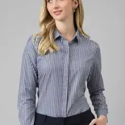 english navy Women Striped Regular Fit Shirt-picture-45