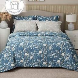  Cotton Digital Floral Print King Bedsheet with 4 Pillow Covers-image-79