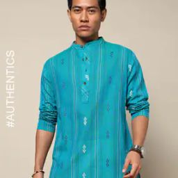 South Cotton Dobby Long Kurta & Side Pocket-image-16