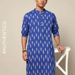 South Ikat Cotton Regular Fit Long Kurta with Side Pocket-image-25