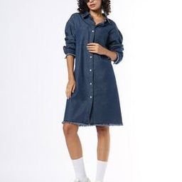 Women Shirt Dress with Patch Pockets-image-1