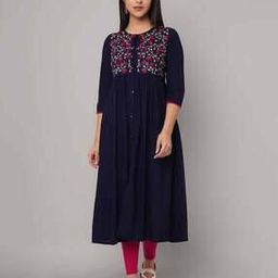 Floral Embroidered Flared Kurta-image-48