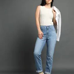 Women 724 Lightly Washed High-Rise Slim Straight Fit Blue Jeans-image-84