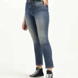 Women 724 Mid-Wash High-Rise Slim Straight Fit Blue Jeans-image-25