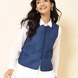 fabindia Woven Chevron Pattern Sleeveless Jacket-picture-3