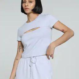 Women Wardrobe Essentials Slim Fit Cut-Out Crop Crew-Neck T-Shirt-image-23