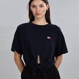Women Waist Tie Badge Regular Fit Crew-Neck T-Shirt-image-48