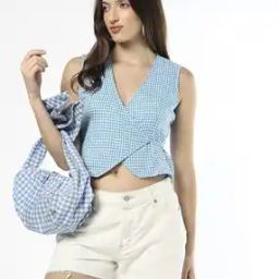 Women Checked Slim Fit Wrap Top-image-91