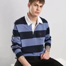 Men 16S Jersey Rugby Striped Relaxed Fit Polo T-Shirt-image-9