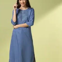 Women Straight Kurta with Embroidered Yoke-image-3