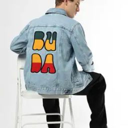 Unisex Heavily Washed Regular Fit Denim Jacket with Logo Print-picture-5