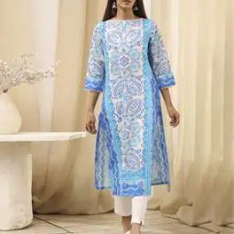 Women Floral Print Straight Kurta with Bracelet Sleeves-image-5
