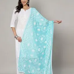 Women Floral Embroidered Chiffon Dupatta-18