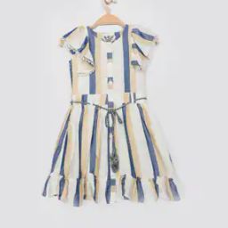 Striped A-line Dress with Waist Tie-Up-picture-30