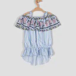 Striped Cold-Shoulder Top with Printed Overlay-image-63