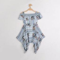 Printed Cold-Shoulder Fit & Flare Dress with Overlay-image-99