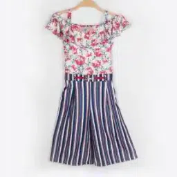 Floral Print Jumpsuit with Cold-Shoulder Sleeves-image-80