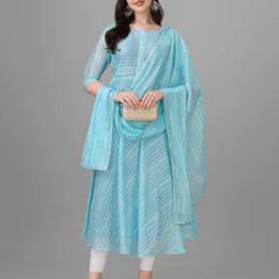 Women Striped Anarkali Kurta with Dupatta-image-3