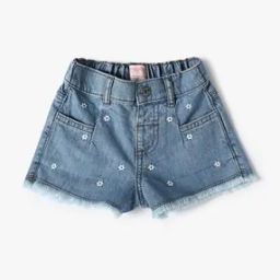 Girls Floral Embroidered Regular Fit Denim Shorts-image-53