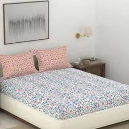 144 TC Geometric Print Cotton Double Bedsheet with Pillow Covers-7