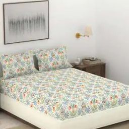 144 TC Floral Print Super King-Size Bedsheet with Pillow Covers-picture-49