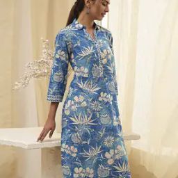 Women Floral Print Cotton Straight Kurta-image-50