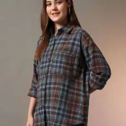 Women Checked Oversized Fit  Shirt-image-8