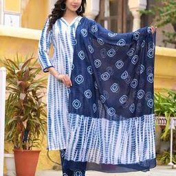 Women Cotton Printed Kurta Pant And Dupatta Set-image-22