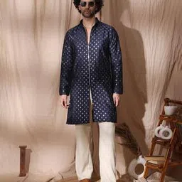 midav Men Floral Woven Regular Fit Long Kurta with Mandarin Collar -picture-29
