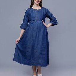 Women Round-Neck A-Line Dress with Button-Accent-image-56