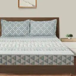 200 TC Geometric Print Double Cotton Bedsheet with Pillow Covers-50