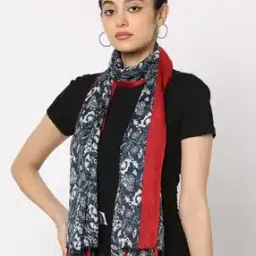Women Printed Scarf with Tassels-33
