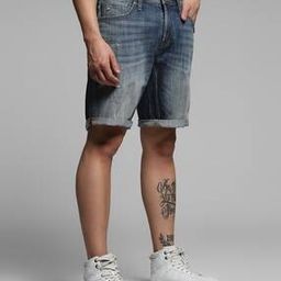 Men Washed Regular Fit Flat-Front Denim Shorts-image-79