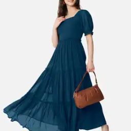 Women Tiered Dress with Puff Sleeves-image-95