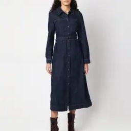 Women Denim Shirt Dress with Belt-image-65