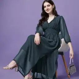 Women V-Neck Fit & Flare Dress-image-46