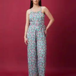 globus Women Floral Print Jumpsuit with Waist Tie-picture-31