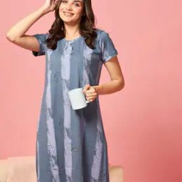 Women Printed Nightgown with Short Sleeves-picture-51