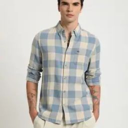 Men Slim Fit Checked Button-Down Collar Shirt-image-30