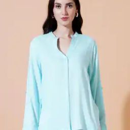Women Oversized Cotton Shirt with Mandarin Collar-image-27