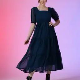 Women Square-Neck Tiered Dress-image-48