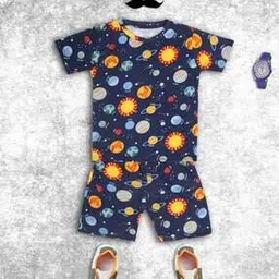 Graphic Print T-Shirt & Shorts Nightsuit Set-image-45