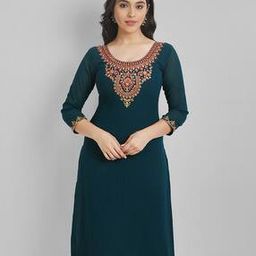 Women No Darts Embroidered Straight Kurta-image-75