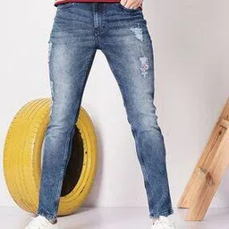 the indian garage co Men Washed Distressed Slim Fit Jeans-picture-21