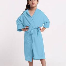 Creeva Melodious Kids Hooded Bathrobe Unisex for 14-15 years  Micro Terry Bathrobe With Front Pocket & attached adjustable belt-image-65