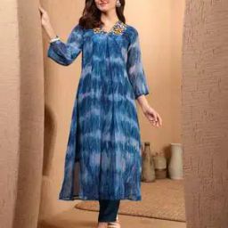 Women Embroidered A-Line No Darts Kurta-image-48