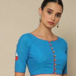 Hand-Embroidered Cotton Open-Front Padded Blouse-image-99